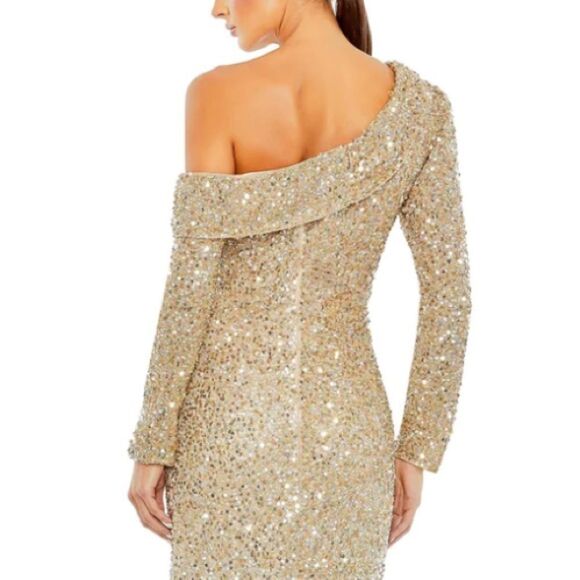 Mac Duggal Gold Sequin One-Shoulder Maxi Dress - Picture 4 of 10